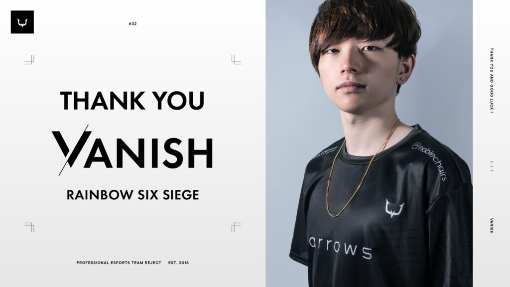 【RAINBOW SIX】 VaNiSh選手契約満了のお知らせ