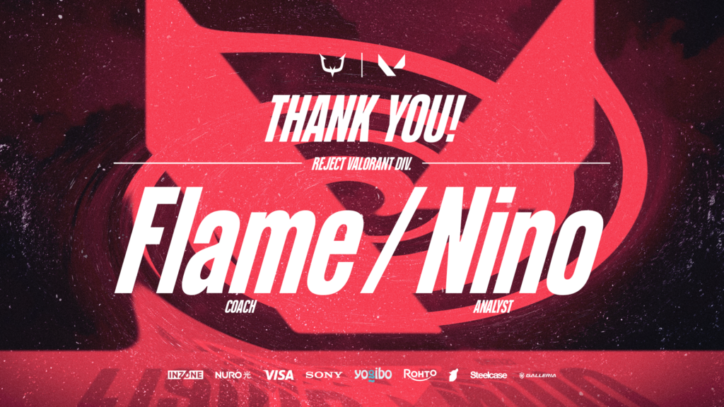 【VALORANT】Flameコーチ・Ninoアナリスト契約満了のお知らせ